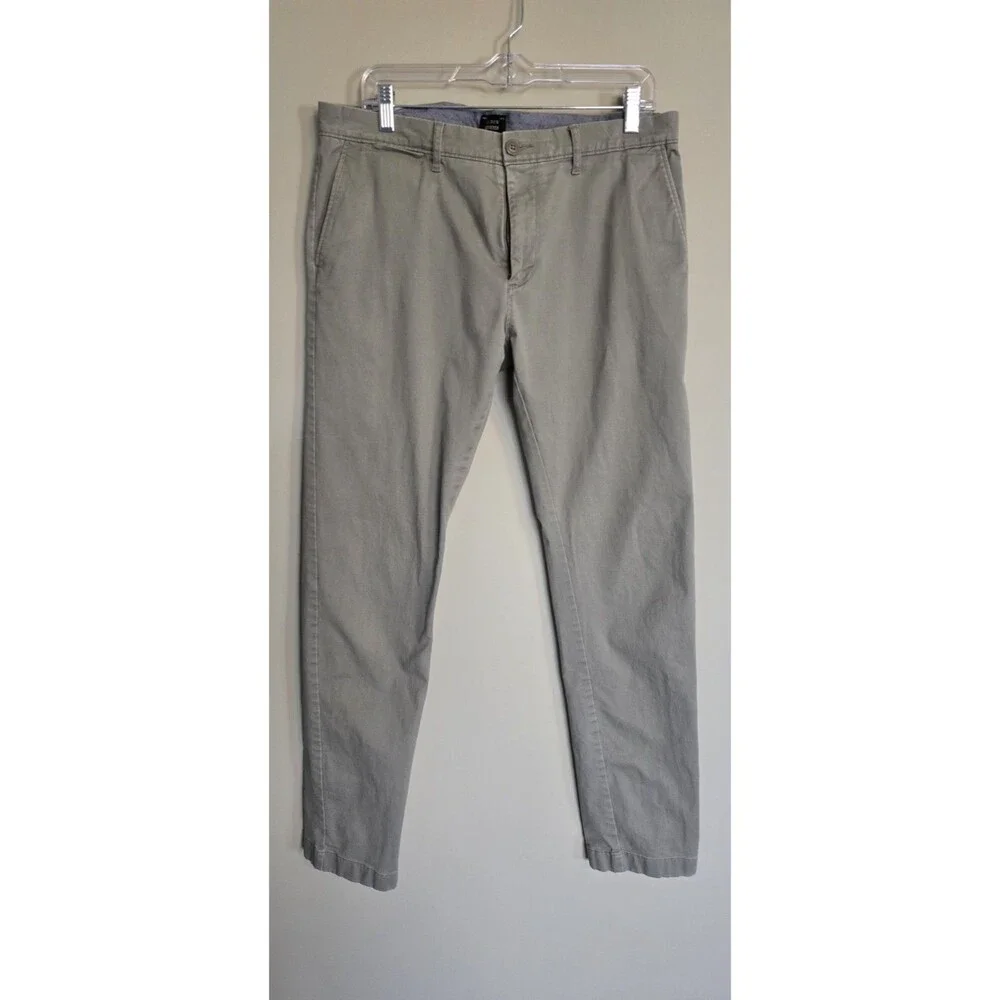 J.CREW Stretch Gray Cotton Men's Straight Flat Front Casual Chino Pants 33x34